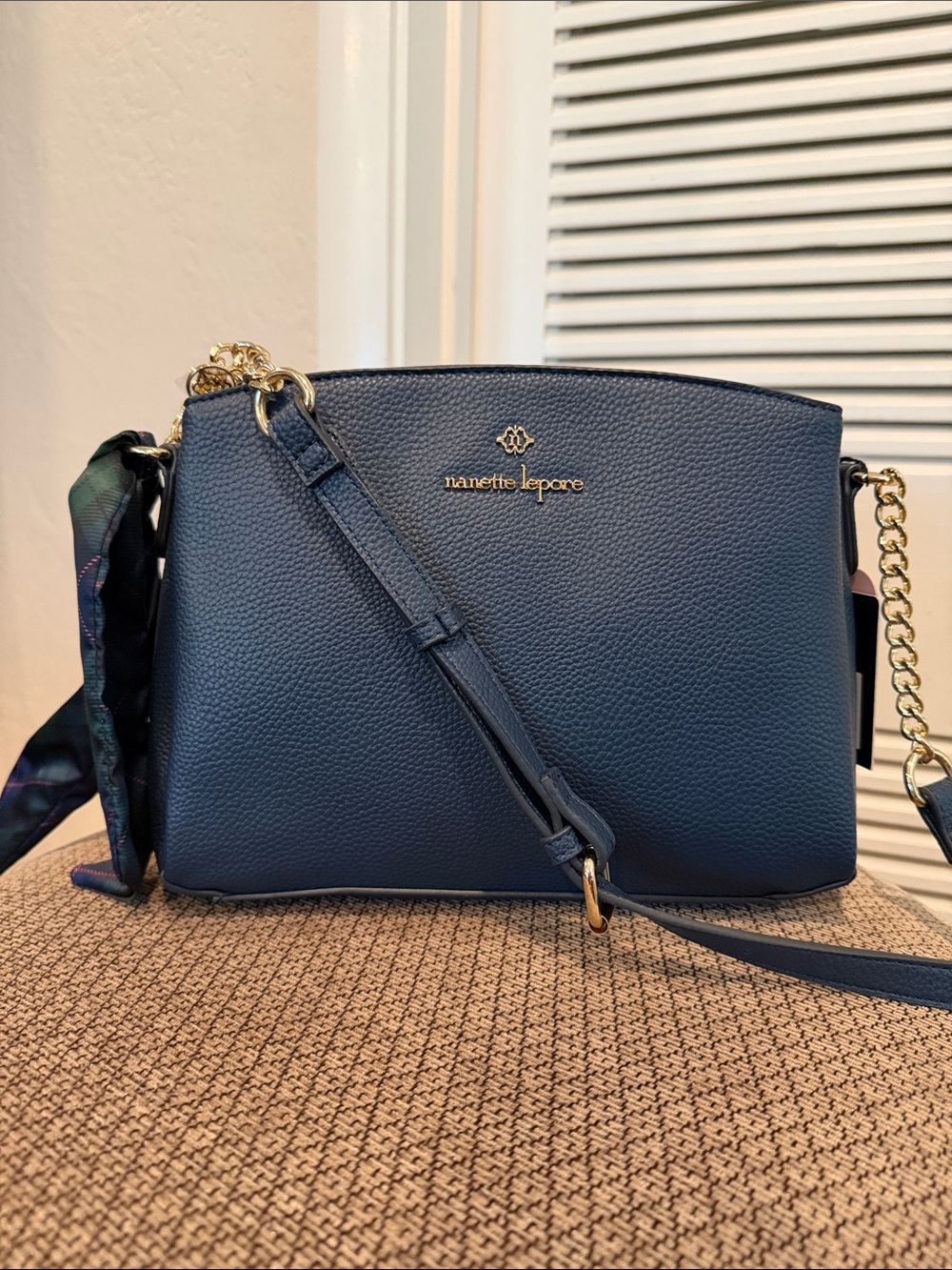 Nanette Lepore Navy Pebbled Leather Crossbody with Gold Hardware